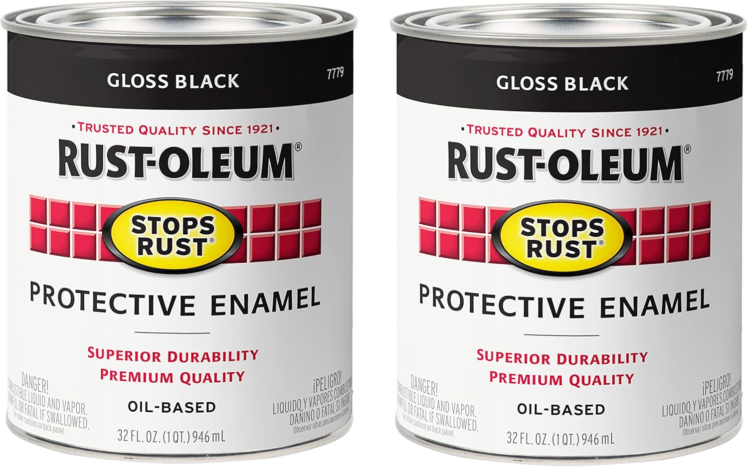 Rust-Oleum Stops Rust Brush On Paint, Quart, Gloss Black, 2PK