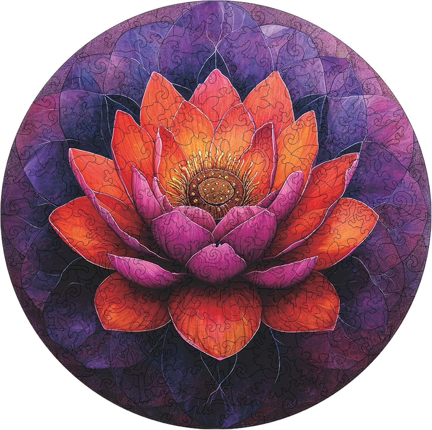 Flower Wooden Puzzle for Adults - Round Mandala Color Challenge