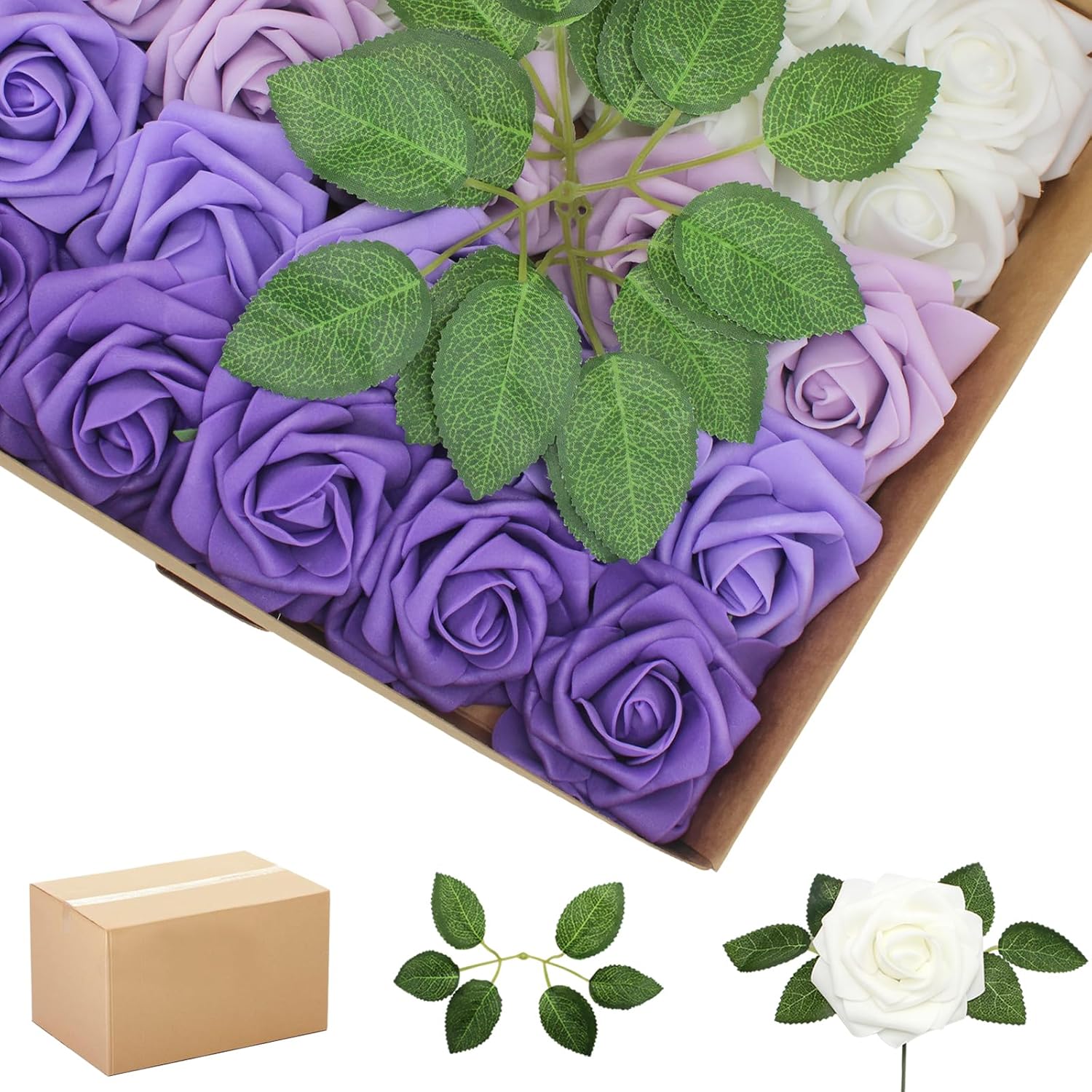 200PCS Artificial Flowers Purple Mixed Series Roses for DIY Decor