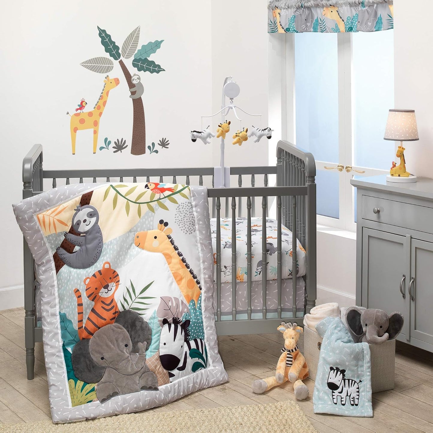 Mighty Jungle 3Piece Crib Bedding Set for Baby Boys and Girls