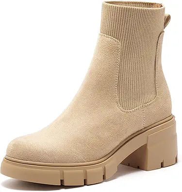 REDTOP Women's Elastic Chelsea Boots with Chunky Block Heel
