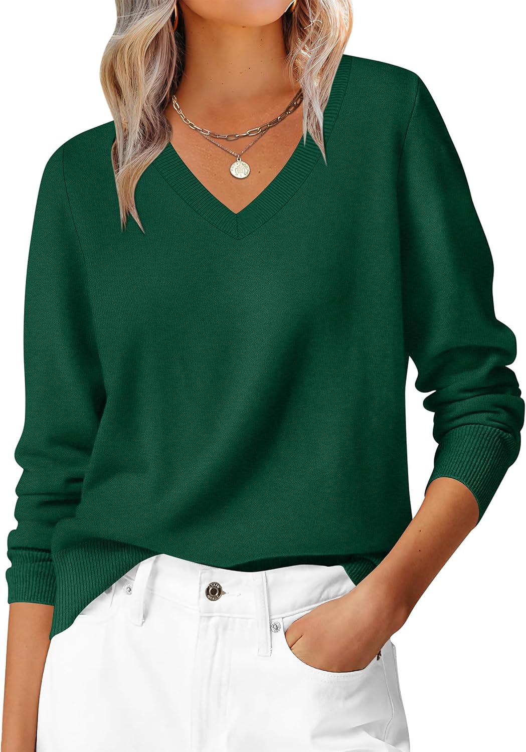 Womens Long Sleeve V Neck Sweaters for Casual Fall Style