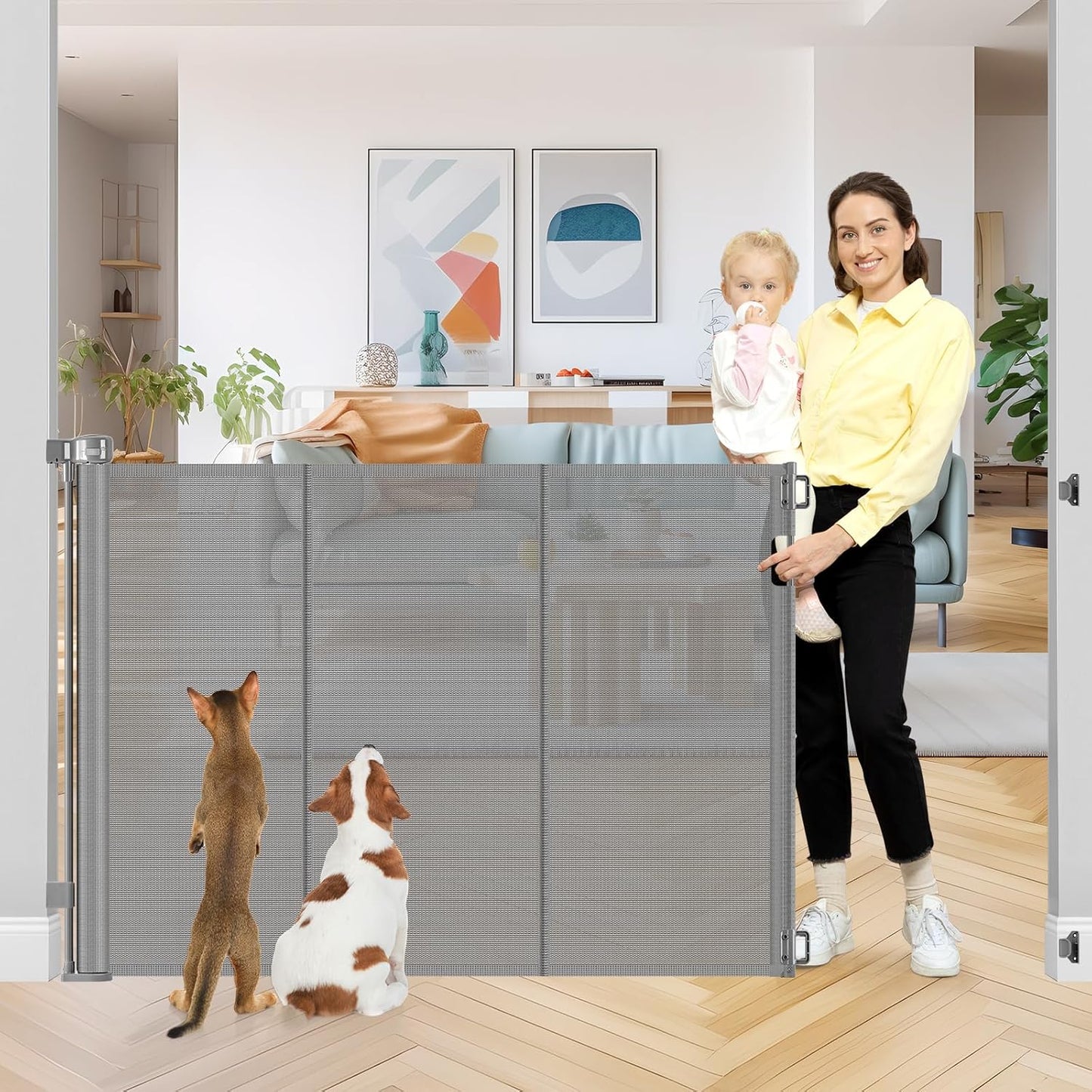42 Inch High Retractable Baby Gates for Pets and Kids Safety