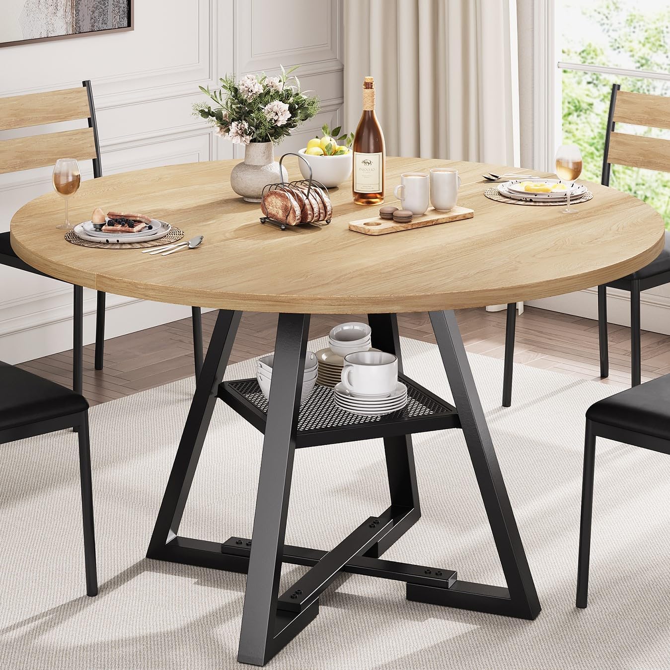 47 Inch Round Dining Table for 4 - Space Saving Design