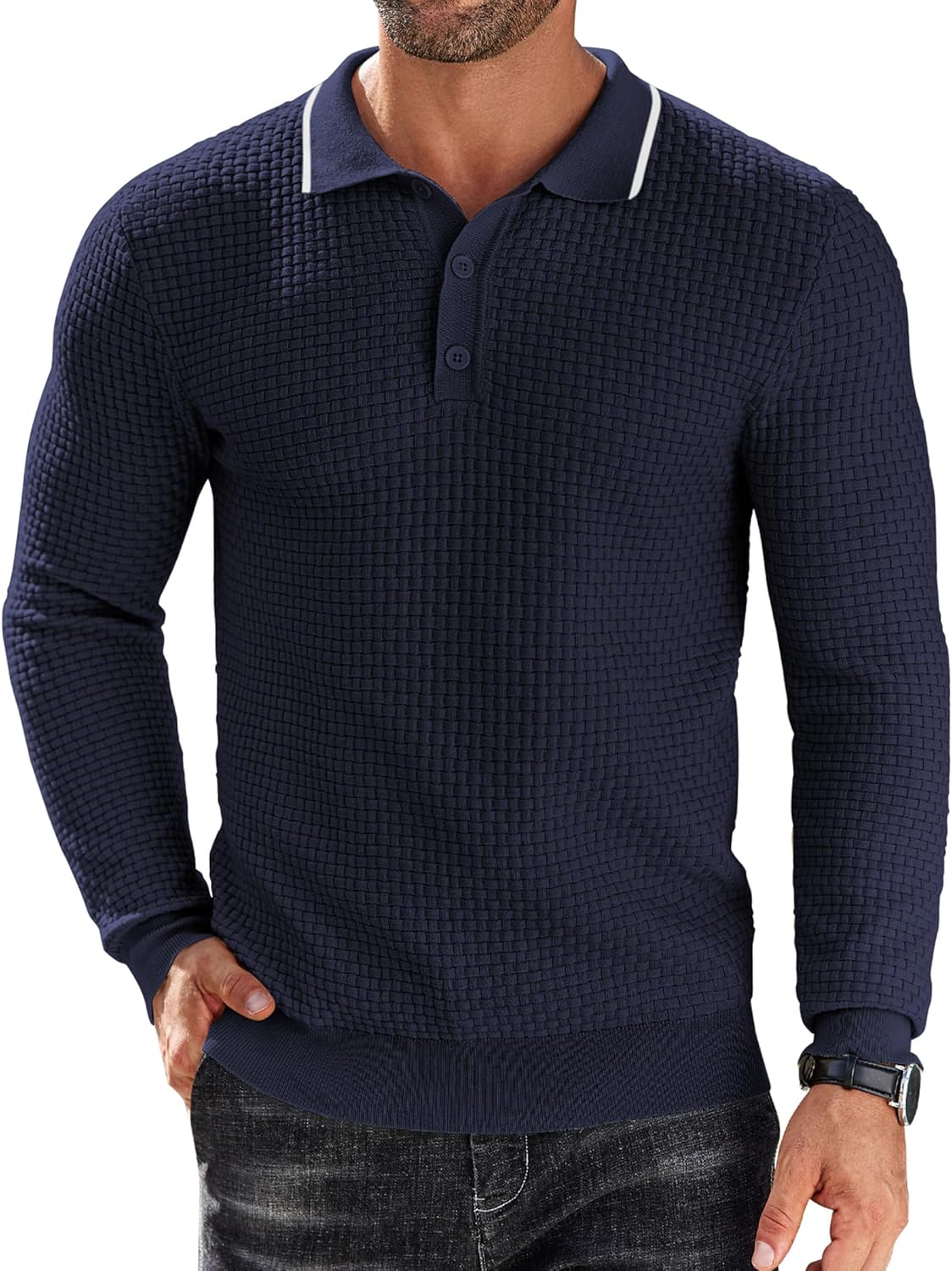 Stylish COOFANDY Men's Knit Polo Shirt for Casual Elegance