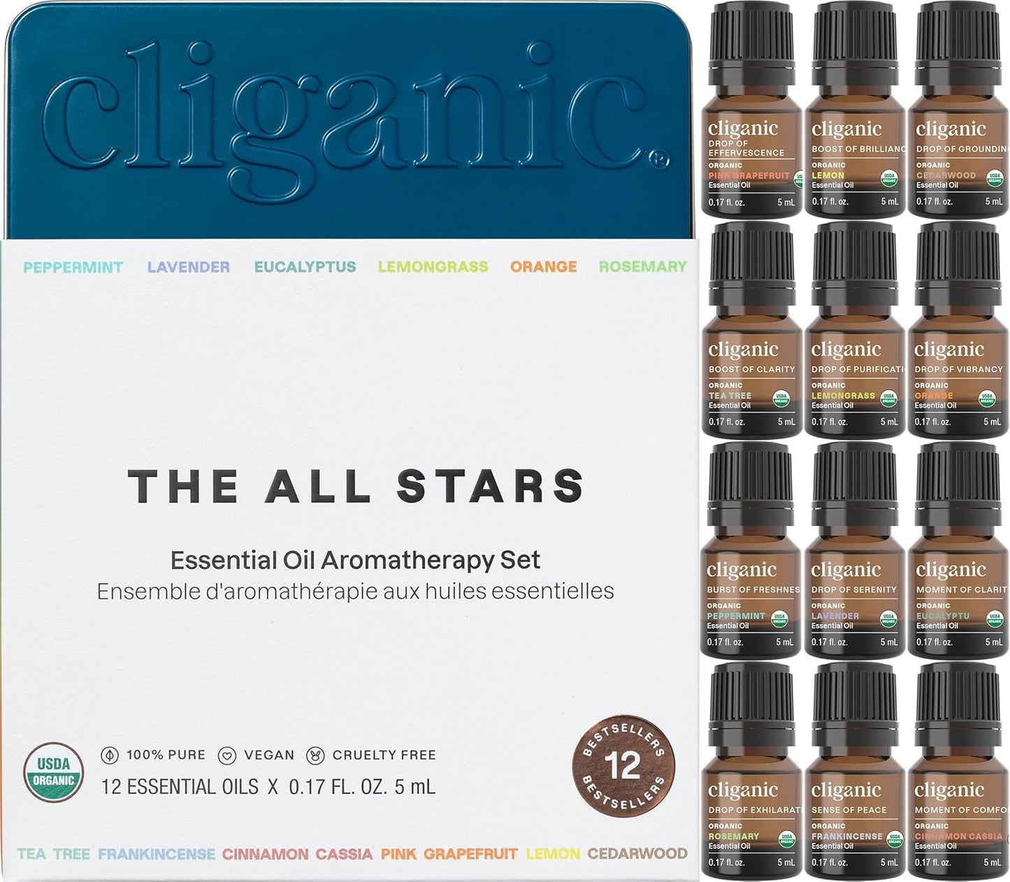 Cliganic Organic Aromatherapy Essential Oils Set for Diffuser