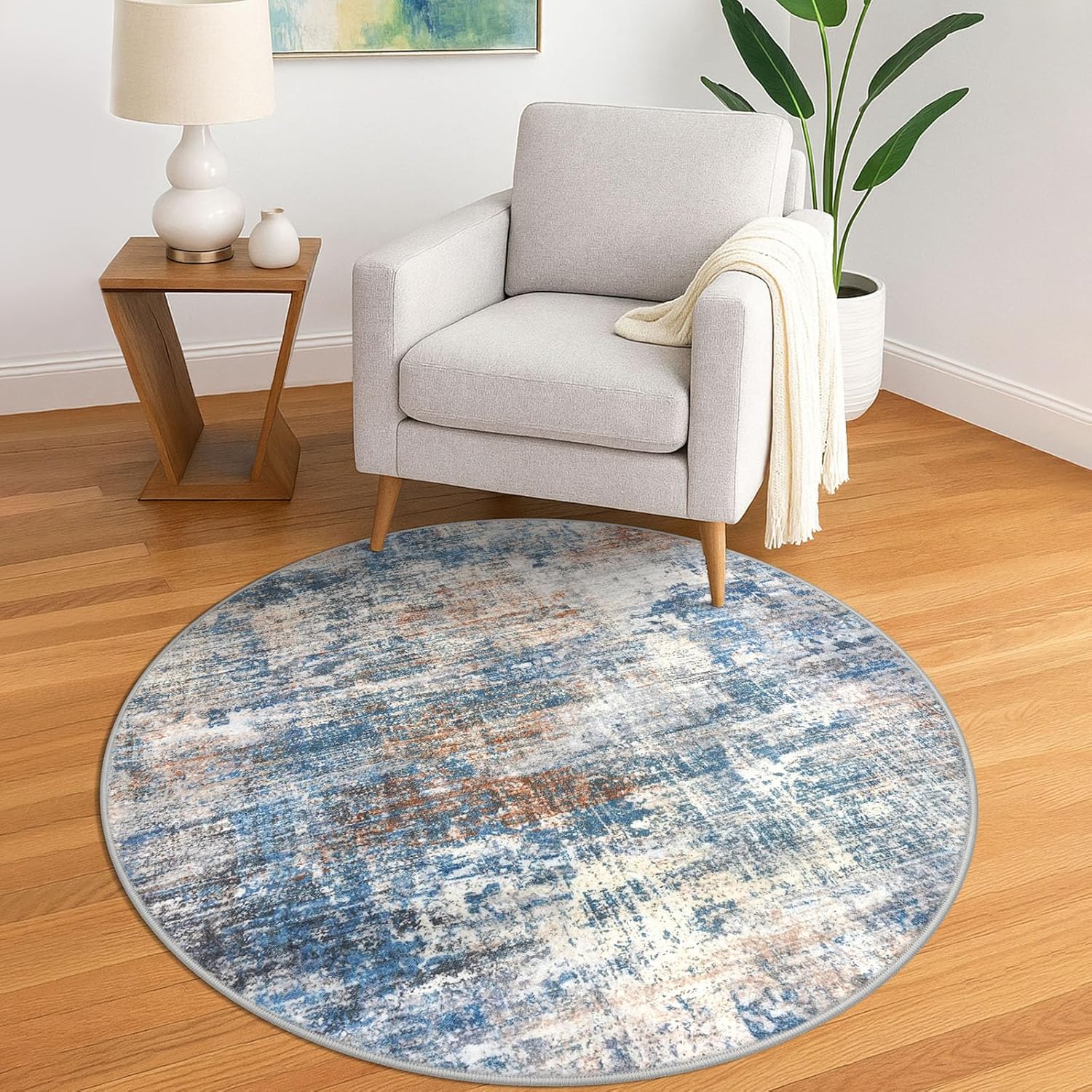 IOHOUZE Round Area Rug 5 Ft Circle Washable Non Slip Mat