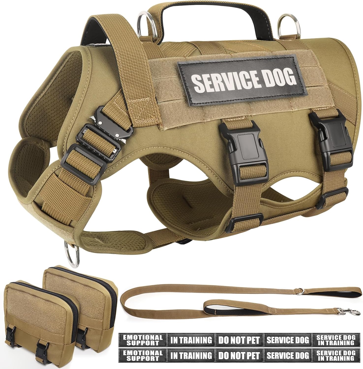 WINSEE Tactical Dog Harness with Leash and MOLLE Vest for Medium Dogs