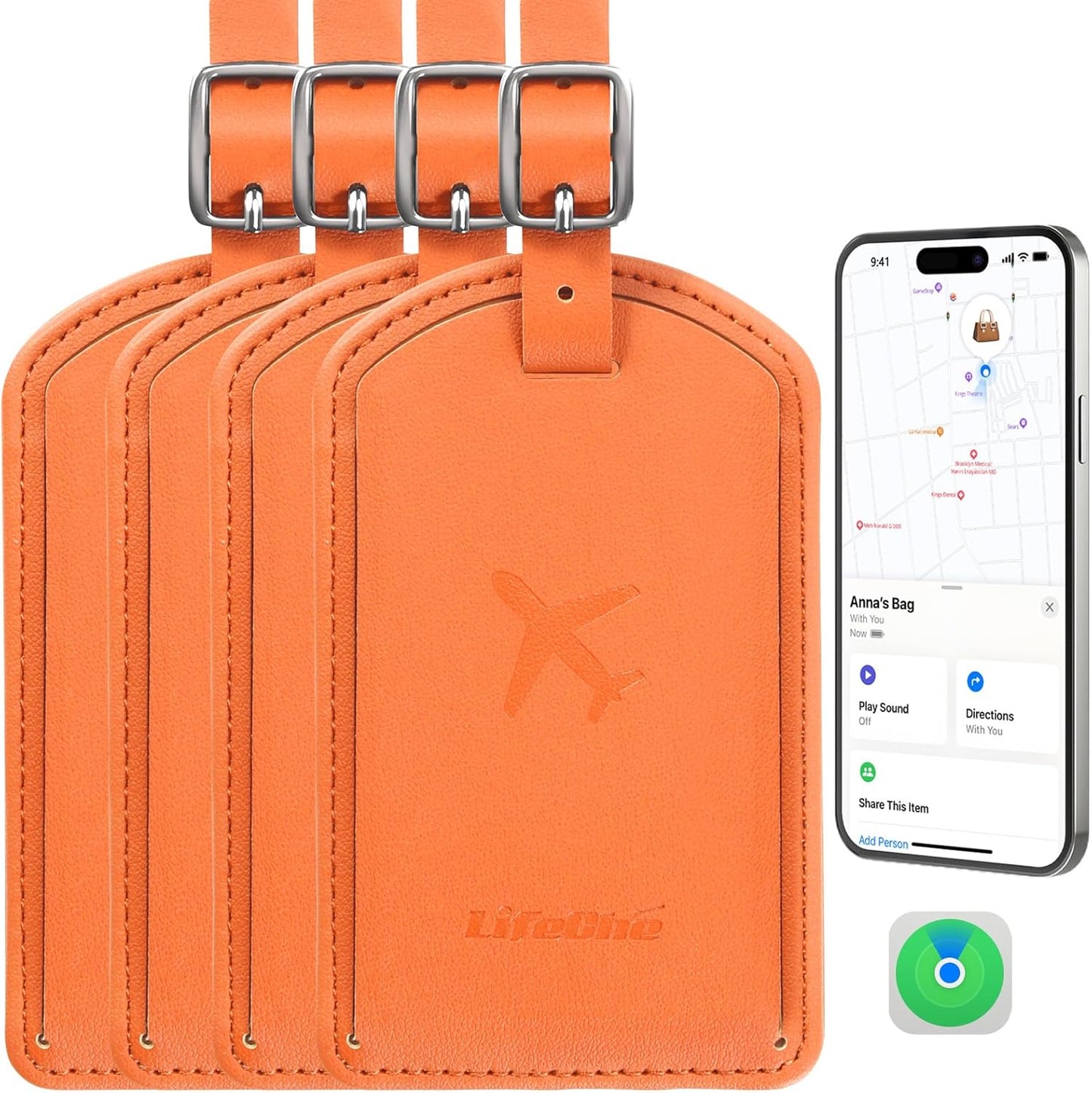 LifeChe Luxury Leather Luggage Tags with Anti-Loss Tracker