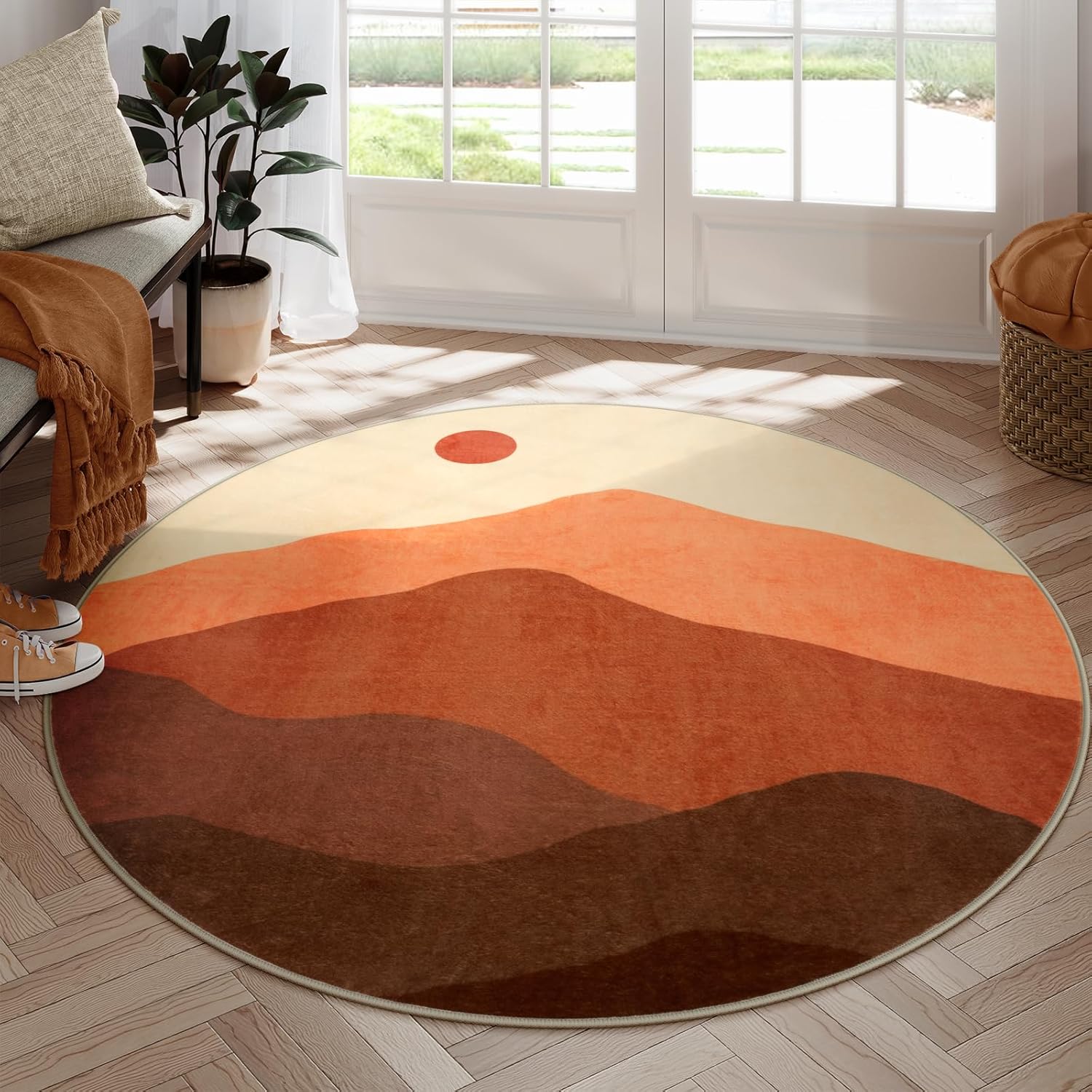 Round Rugs 6ft Abstract Circle Area Rug for Living Room