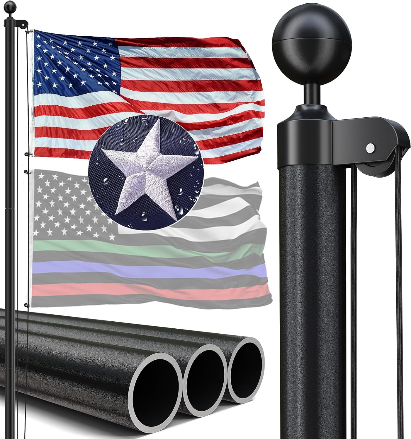 25FT Heavy Duty Flag Pole Kit with USA Flag for Outdoor Use