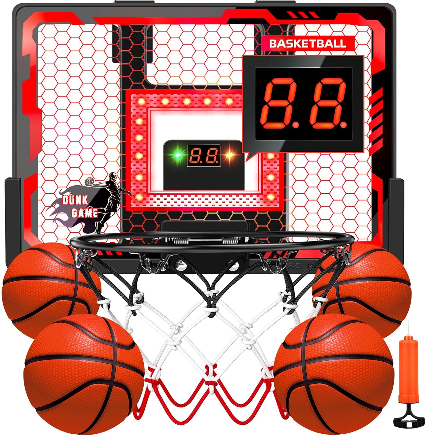 Indoor Basketball Hoop Pro with LED Light and Scoreboard Fun