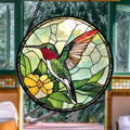 Stained Glass Window Hanging Green Hummingbird Sun Catcher - Vibrant