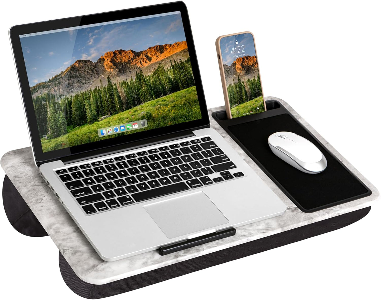 LapGear Home Office Lap Desk - White Marble - Fits Up To 15.6 Laptops - Stylish & Functional!