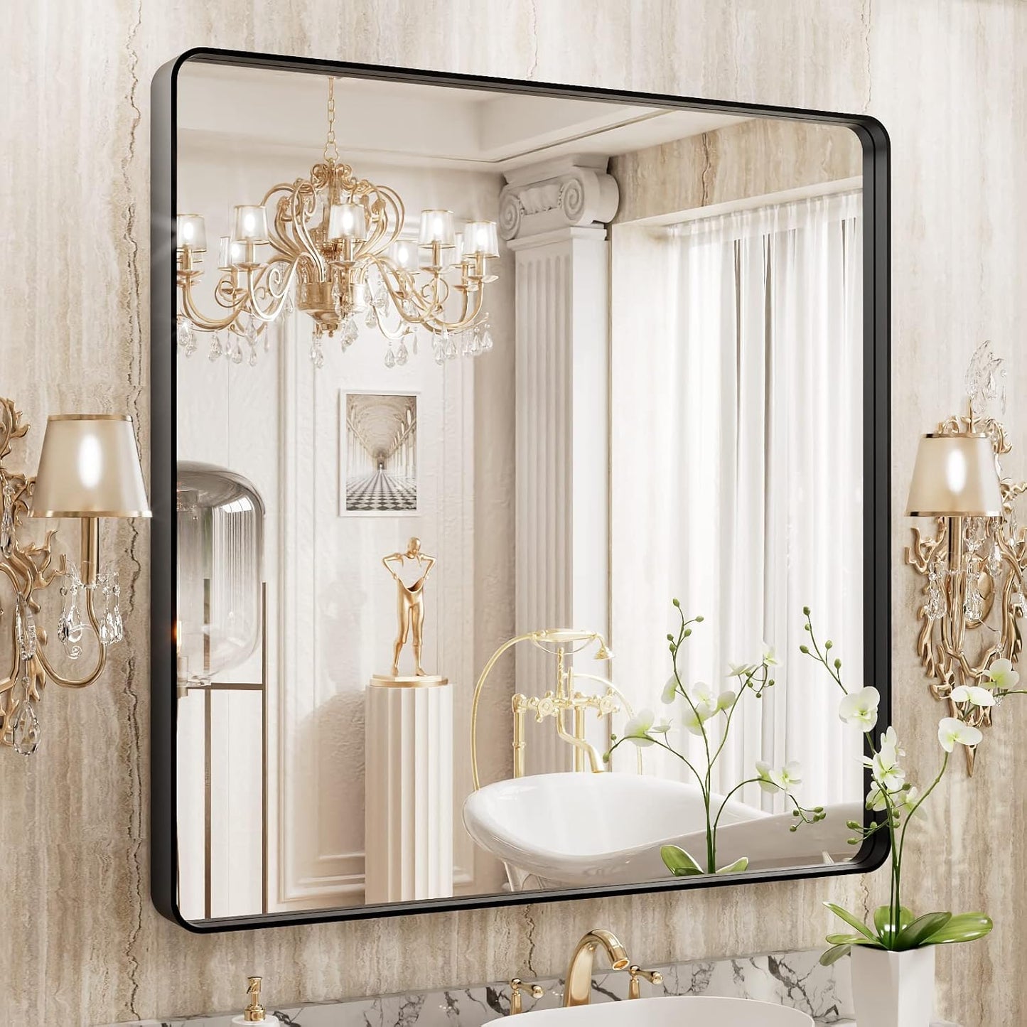 WEER 36X36 Inch Black Metal Framed Bathroom Mirror Review
