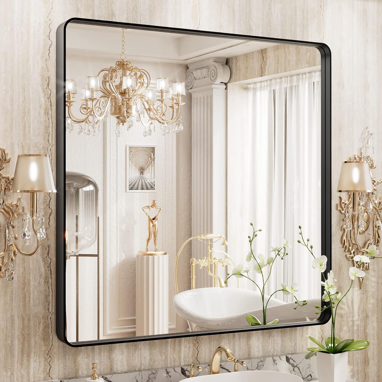 WEER 36X36 Inch Black Metal Framed Bathroom Mirror Review