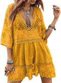 Eomenie Women's Contrast Lace V-Neck Swim Cover Up - Sheer Flowing