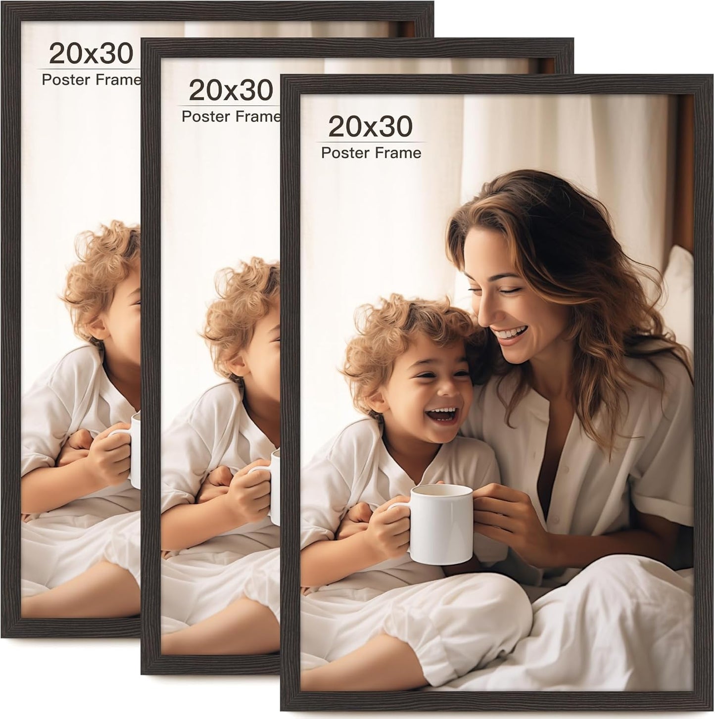 Elegant 20x30 Black Wood Grain Frame Set of 3 for Wall Decor