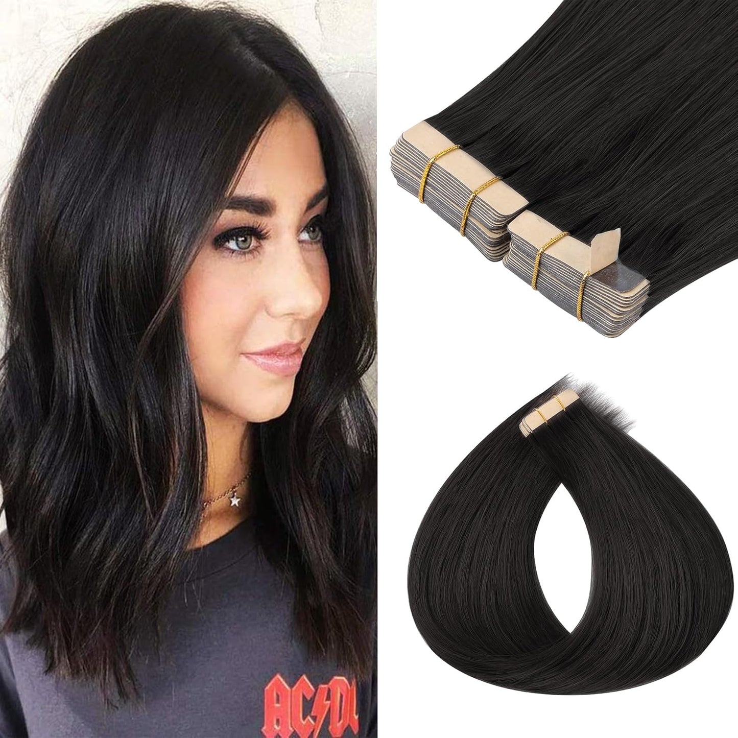 GOO GOO Tape in Hair Extensions for Natural Black Hair 10in