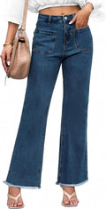 Stylish Women's Cropped Denim Pants with High Rise and Pockets
