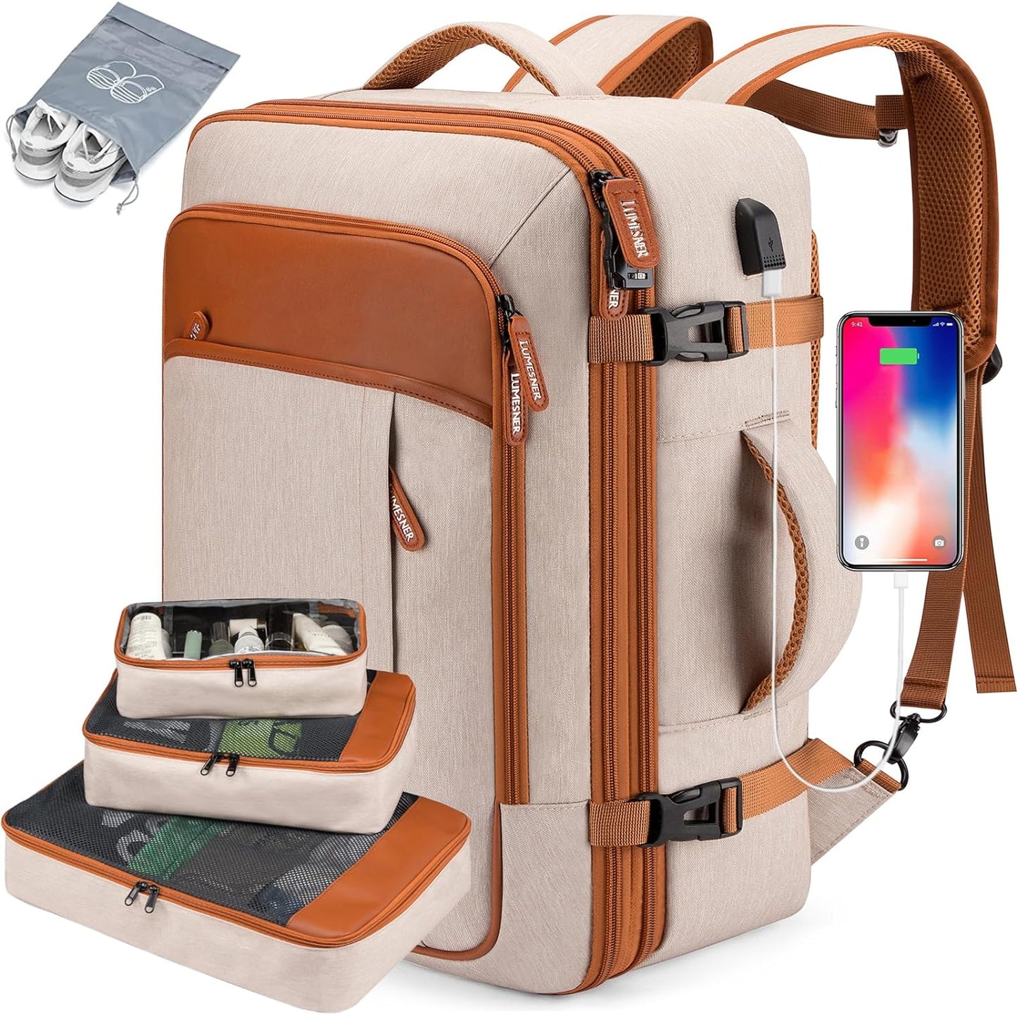 Extra Large 40L Carry on Travel Backpack for Men & Women