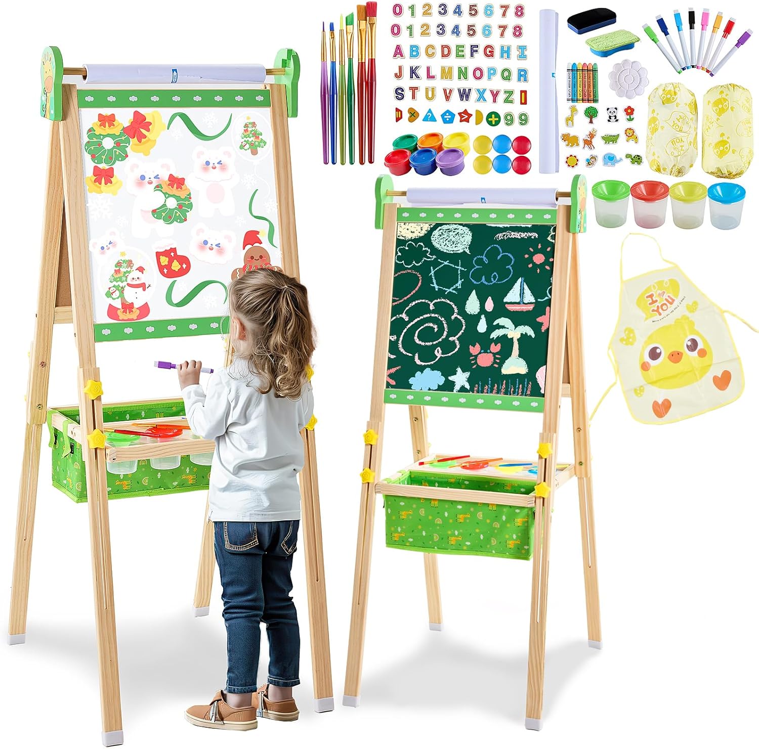 Art Easel for Kids - Adjustable Wooden Drawing Station for Ages 3-12