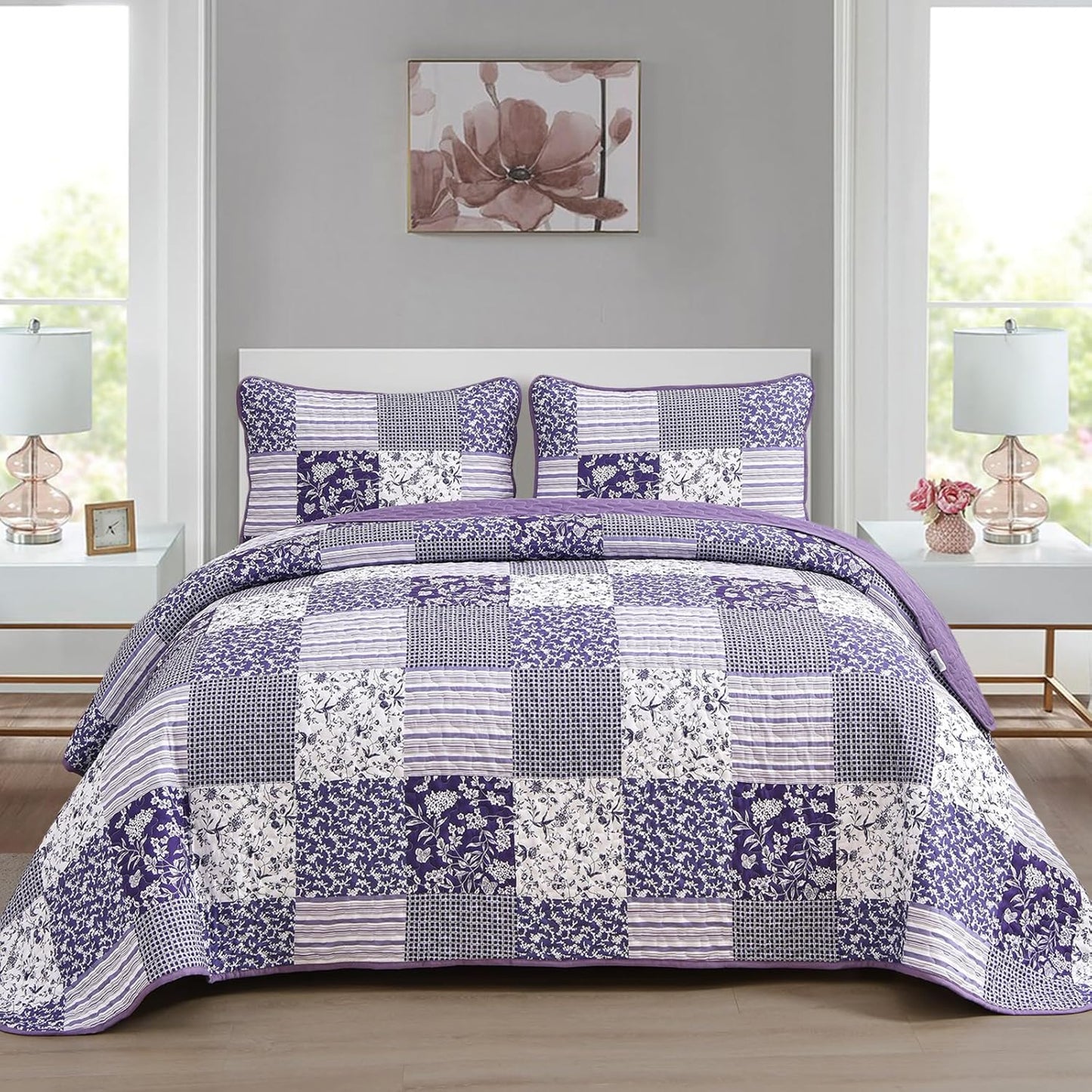 Mybedsoul Purple Quilt Set Queen Size for All Season Comfort
