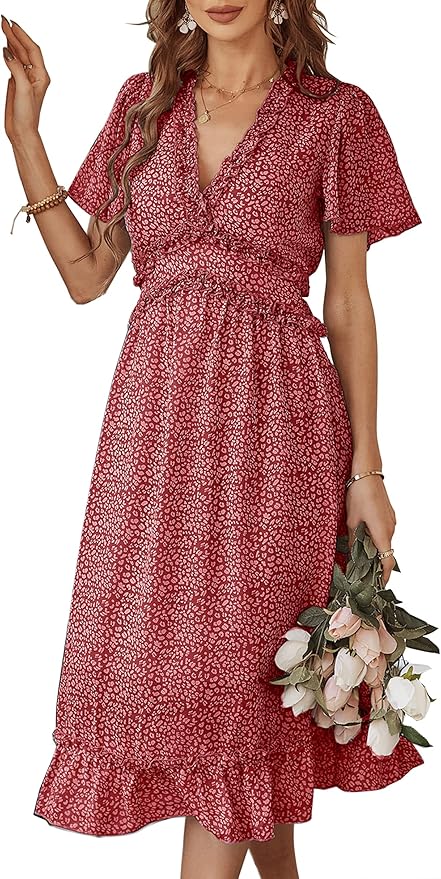 KIRUNDO Women's Summer Casual Ruffle V Neck Midi Dress Review