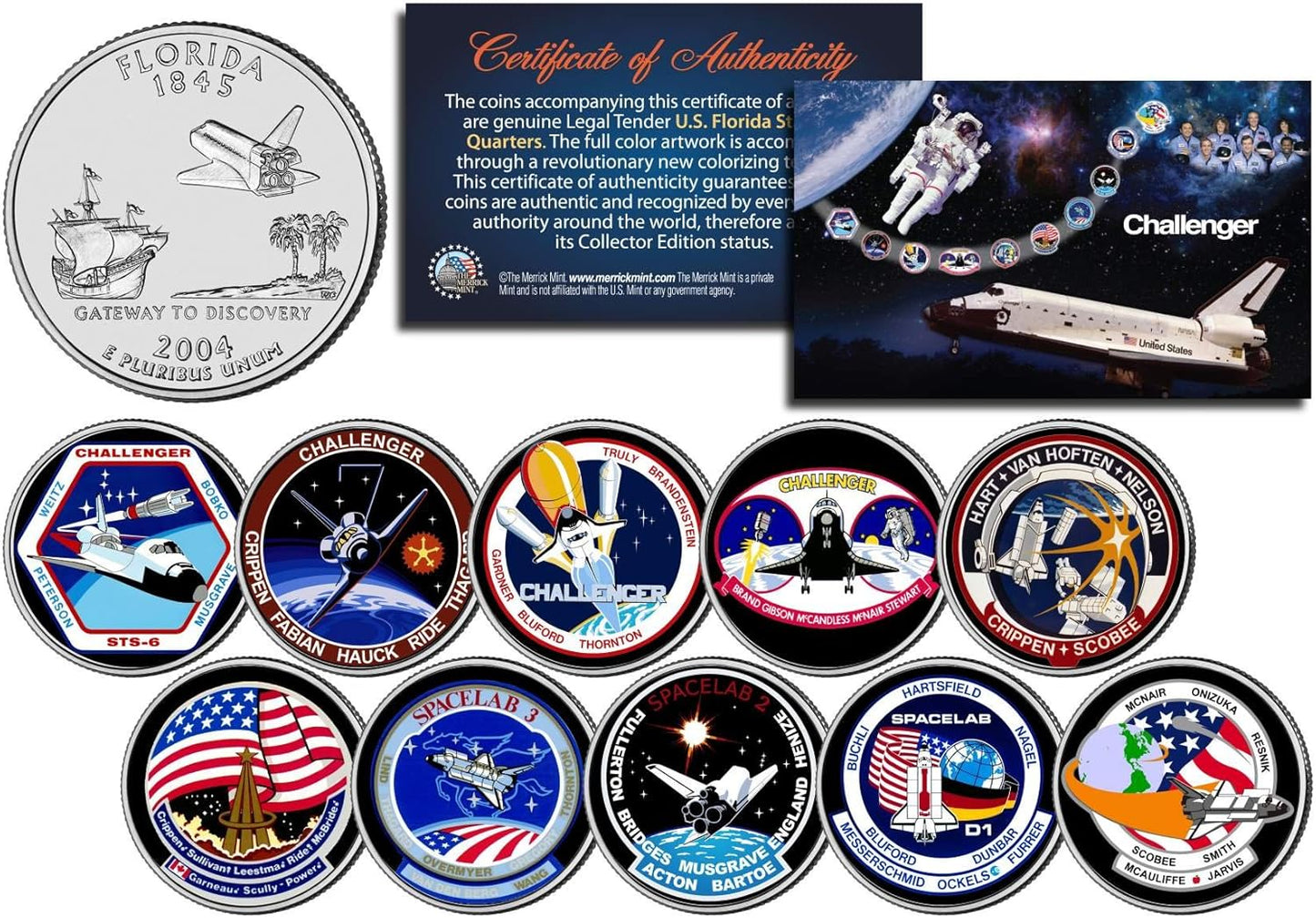 SPACE SHUTTLE CHALLENGER MISSIONS Colorized Florida Quarters Set