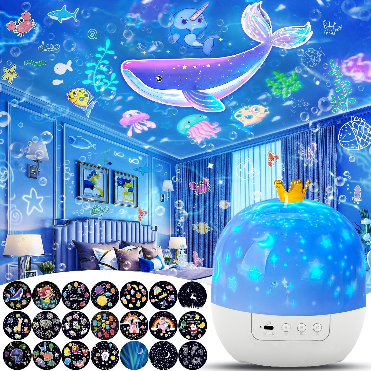 360 Rotating Star Projector for Kids, Galaxy Night Light, Room Decor!