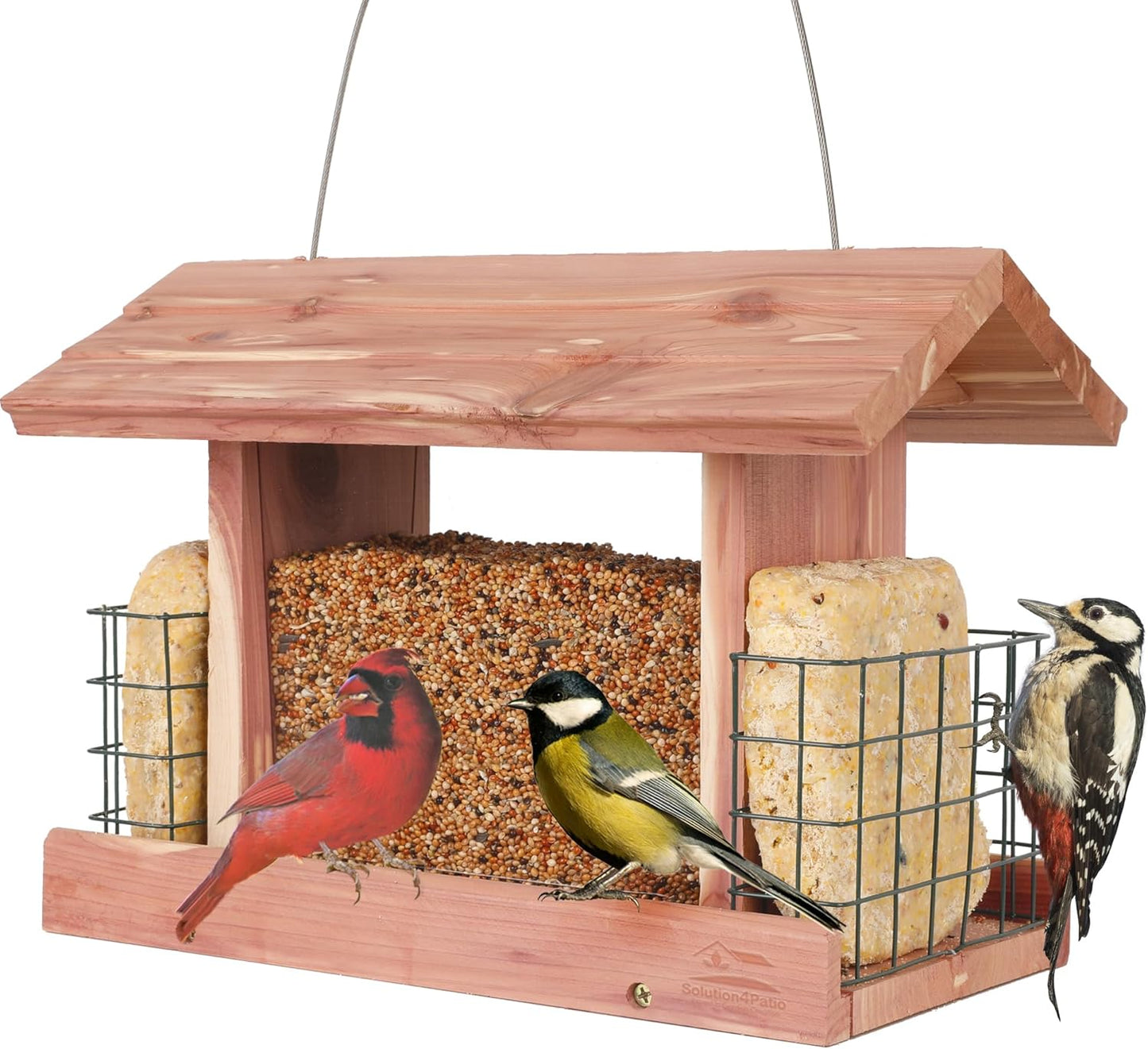 Solution4Patio Cedar Hopper Bird Feeder for Outdoors
