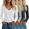4 Pack Women's V Neck Long Sleeve Casual Tops - Loose Fit Soft Tees