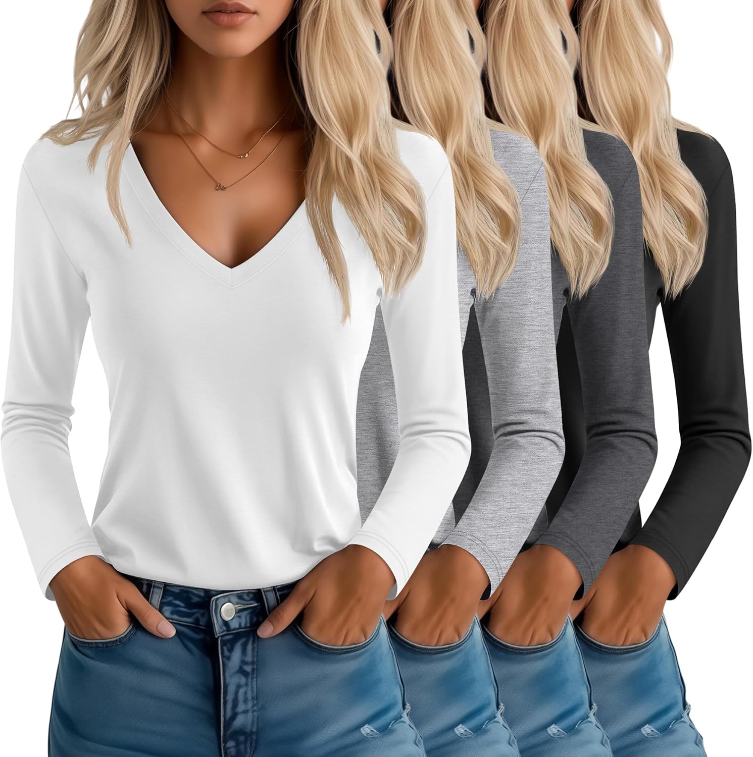 Neer Women's Long Sleeve T-Shirts 4 Pack Casual Tops for All