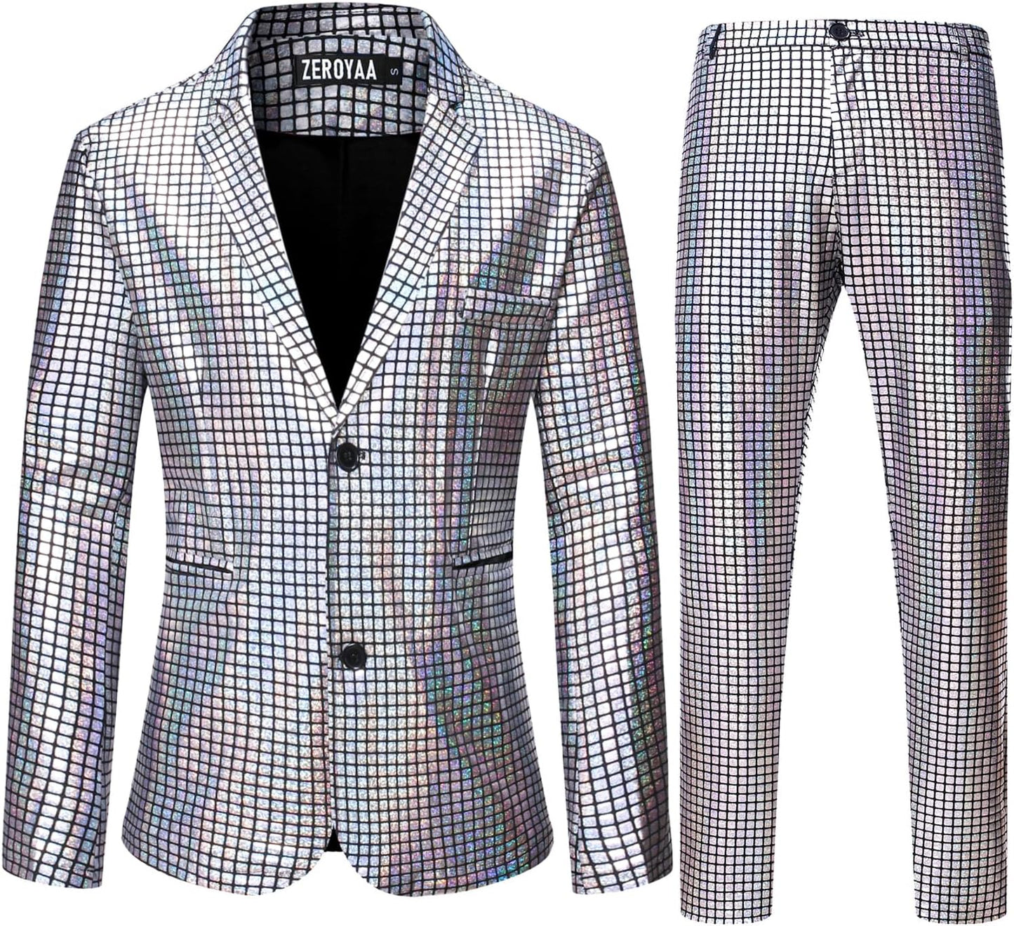 ZEROYAA Men's Metallic Shiny Suits for Disco and Parties