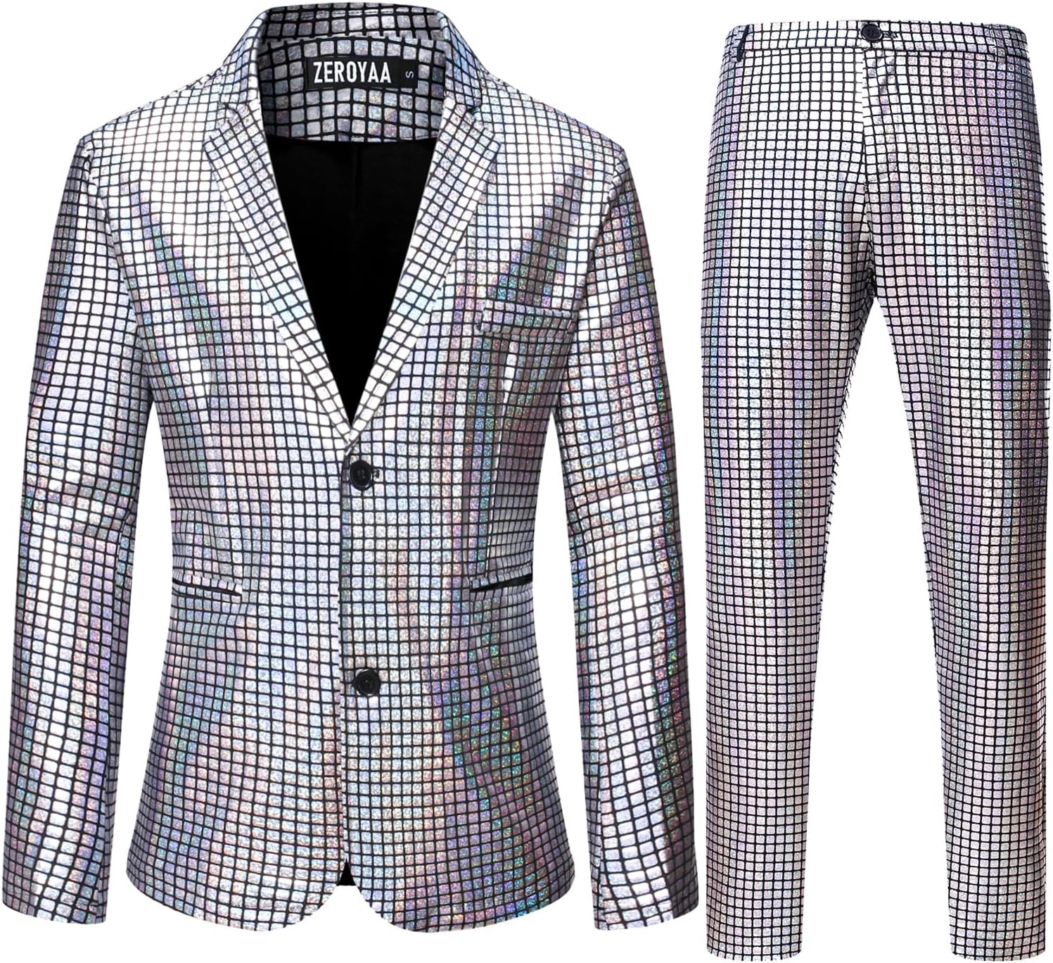ZEROYAA Men's Metallic Shiny Suits for Disco and Parties