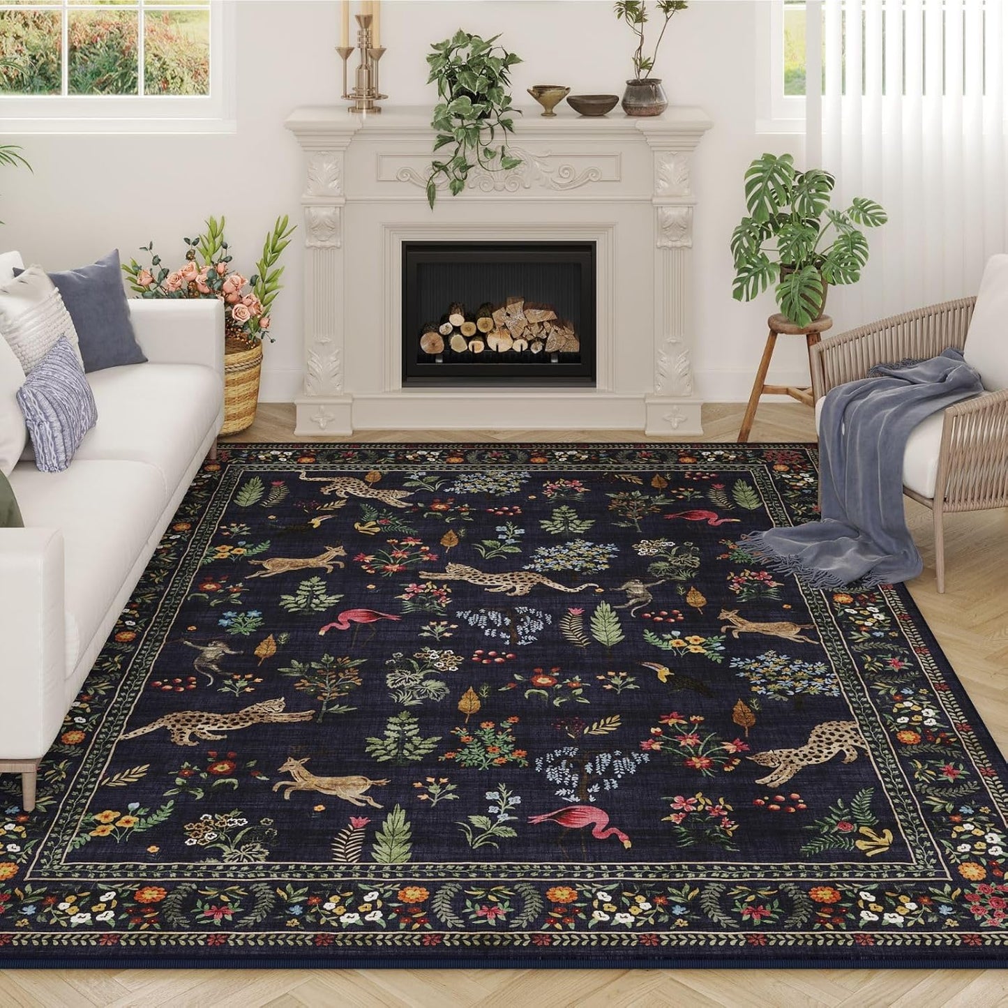 Rugcomf 6x9 Machine Washable Boho Area Rug for Living Room