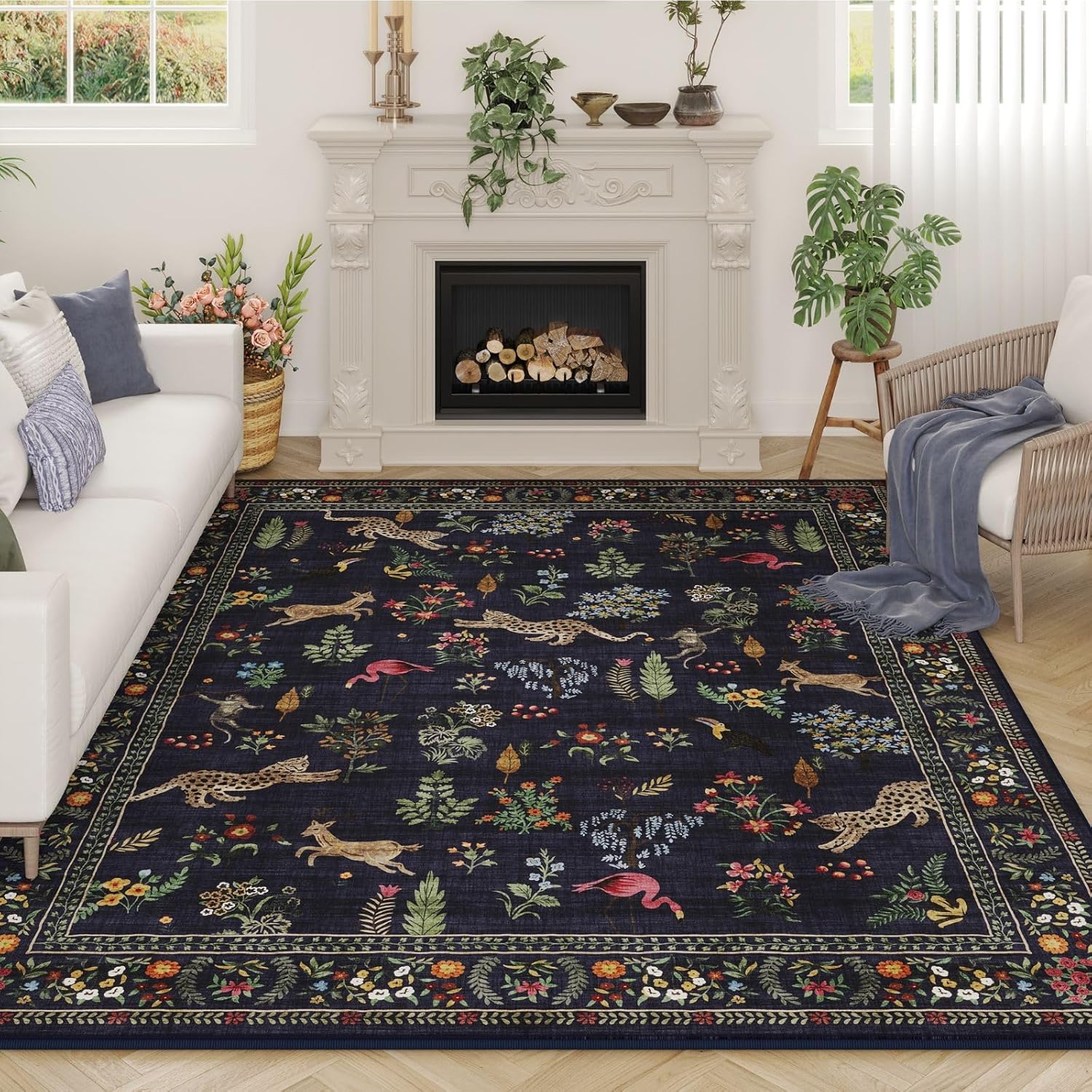 Rugcomf 6x9 Machine Washable Boho Area Rug for Living Room
