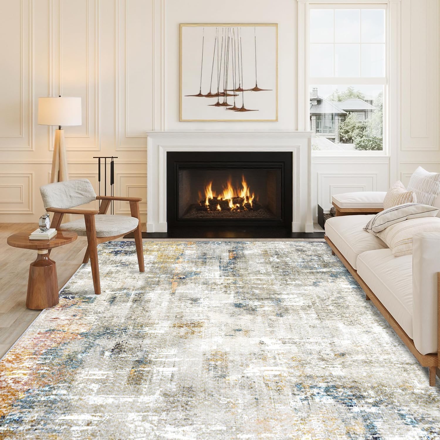 8x10 Area Rugs - Soft Washable Non-Slip Abstract Rug for Home