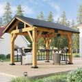 Hardtop Grill Gazebo 9x10FT - Wood Frame with Metal Roof