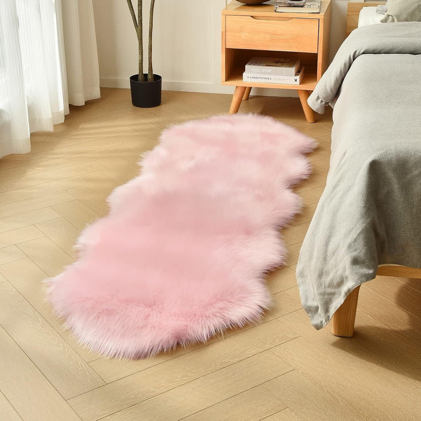 Pink Faux Sheepskin Runner Rugs for Cozy Home Decor