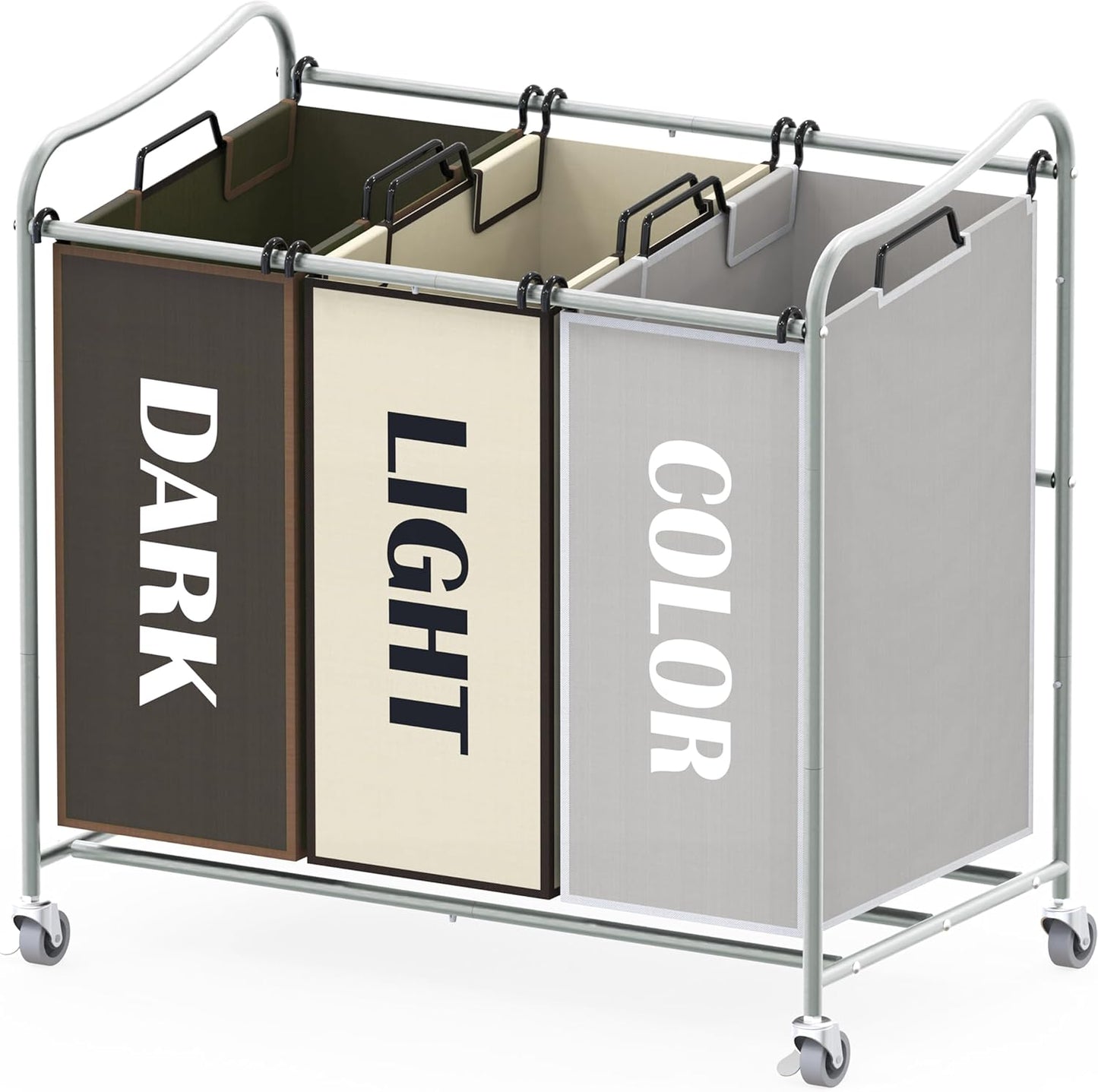 Heavy Duty 3-Bag Laundry Sorter Rolling Cart for Easy Organization