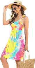 Jouica Women's Casual Summer Tank Pleated Knee Length Dress