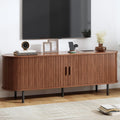 63 in TV Stand with Power Outlet Walnut Sliding Doors - Modern Media