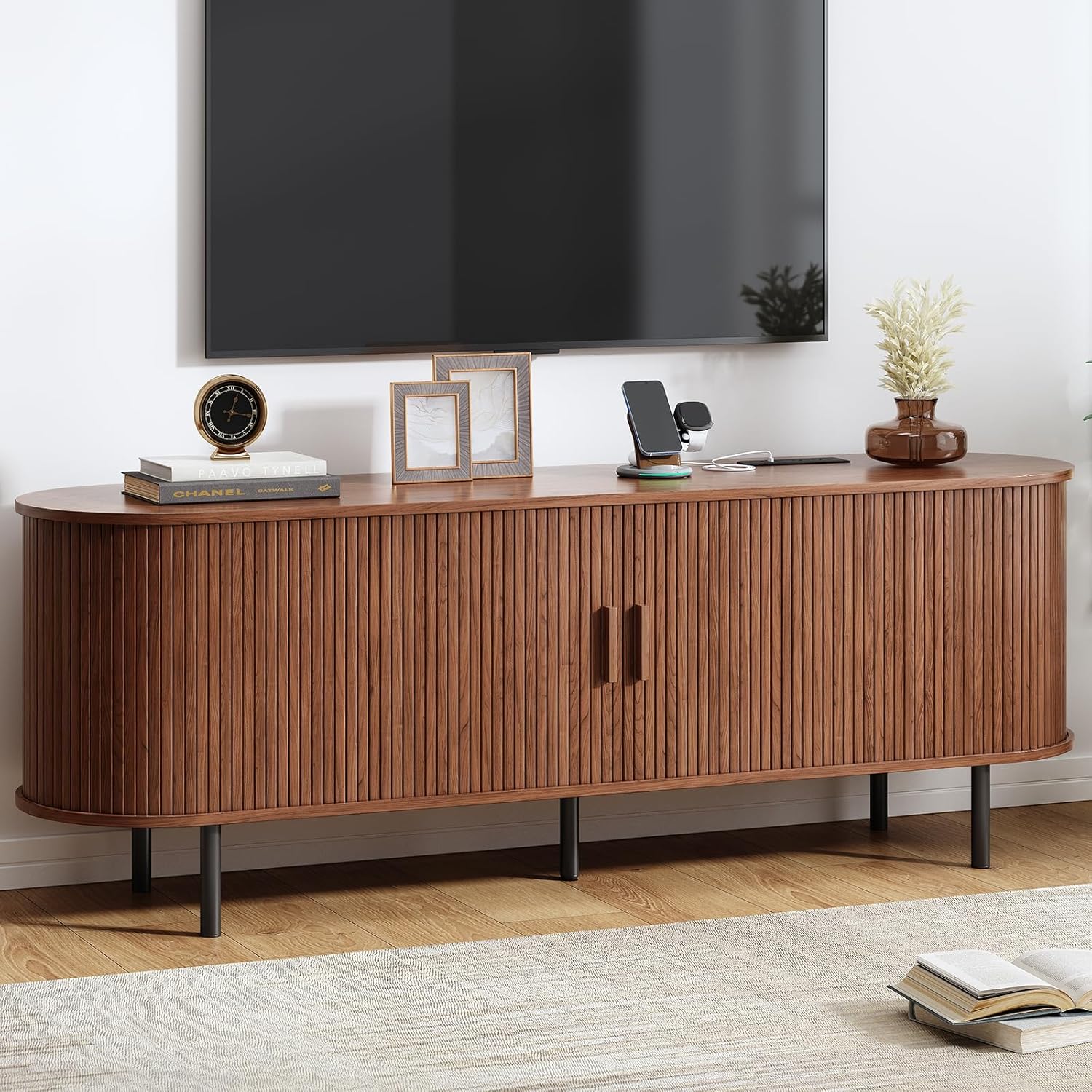 63 Inch TV Stand with Power Outlet and Adjustable Shelves