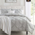 Nestl Light Grey Duvet Cover Queen Size - Soft Pinch Pleat Set