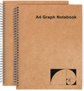 A4 Graph Paper Notebook 2 Pack - Thick 100gsm Spiral Grid Notebooks