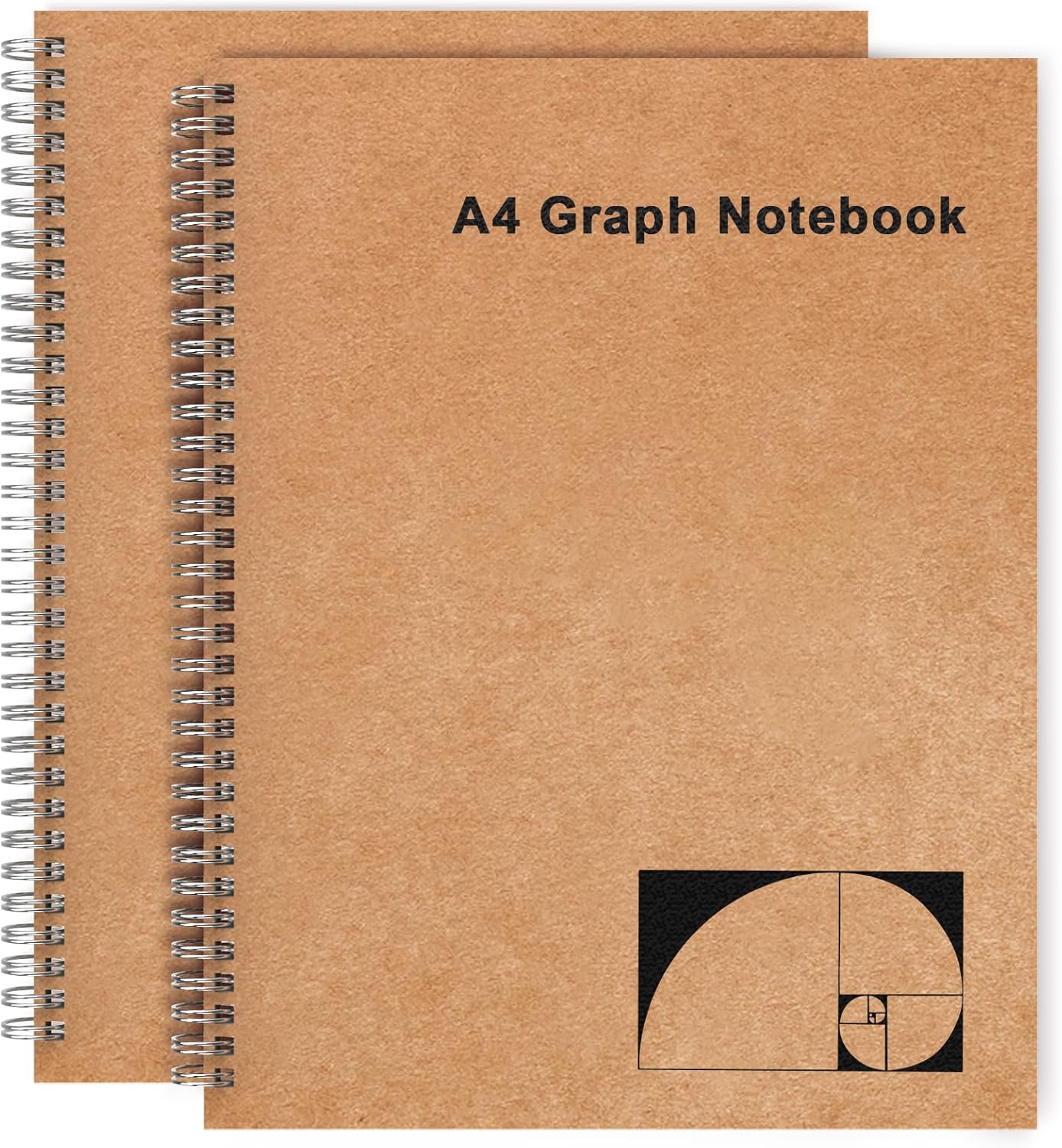 Premium 100gsm A4 Quad Notebook Set - Ideal for Engineering, Math, and Drawing - 200 Pages, Spiral Bound - Kraft Brown Cover