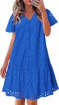 KIRUNDO Eyelet Button Down V Neck Mini Dress - Breathable Cotton
