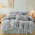 Fluffy Grey Faux Fur Comforter Cover Set Twin - Luxurious Soft Twin
