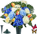 Artificial Cemetery Flowers for Grave Memorial Bouquet with Vase - Low